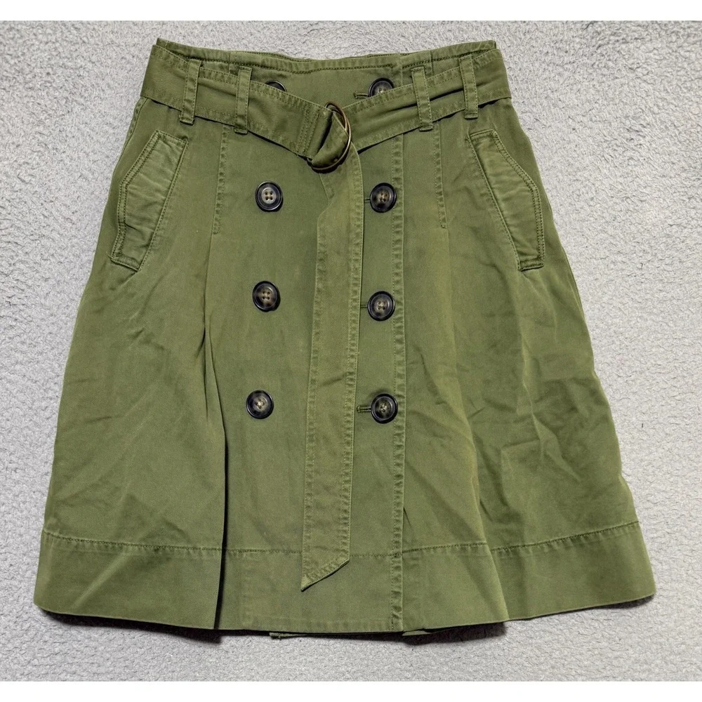 J CREW Army Green Military style belted skirt Womens size 4 100% Cotton